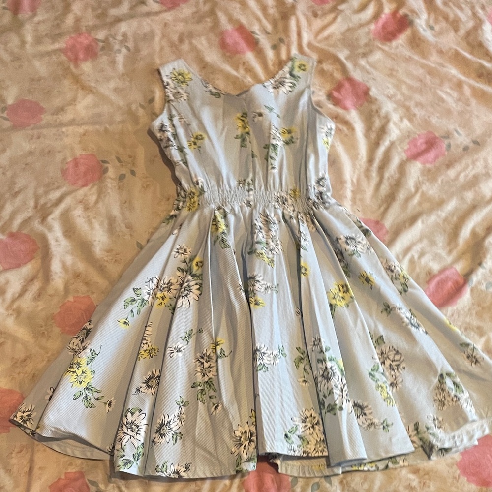 Charming Floral Kids Dress in Blue and Yellow